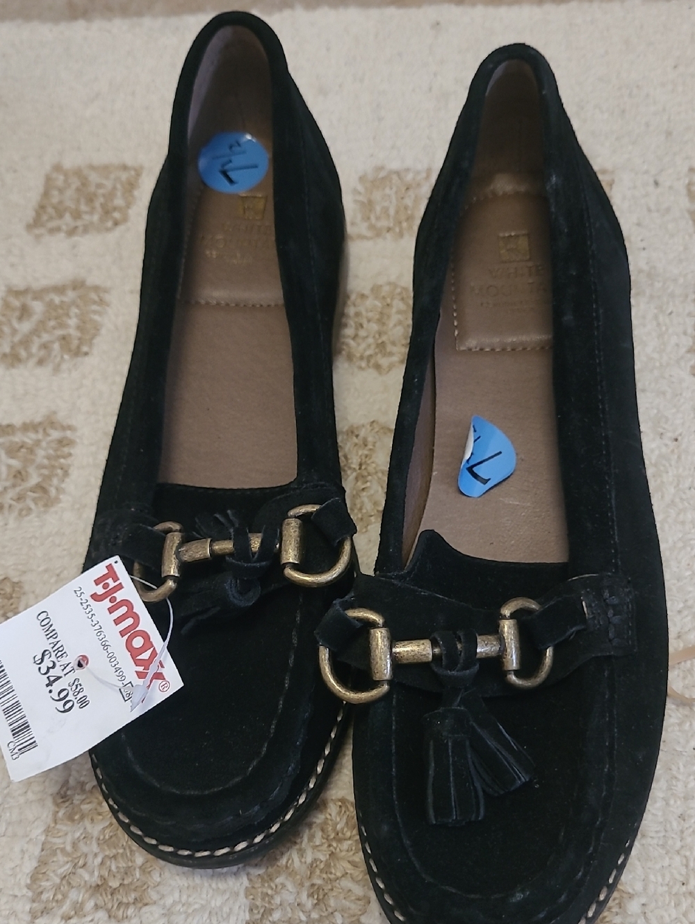 NWT White Mountain Black Suede Loafers with Tassel Bit Accent - Women